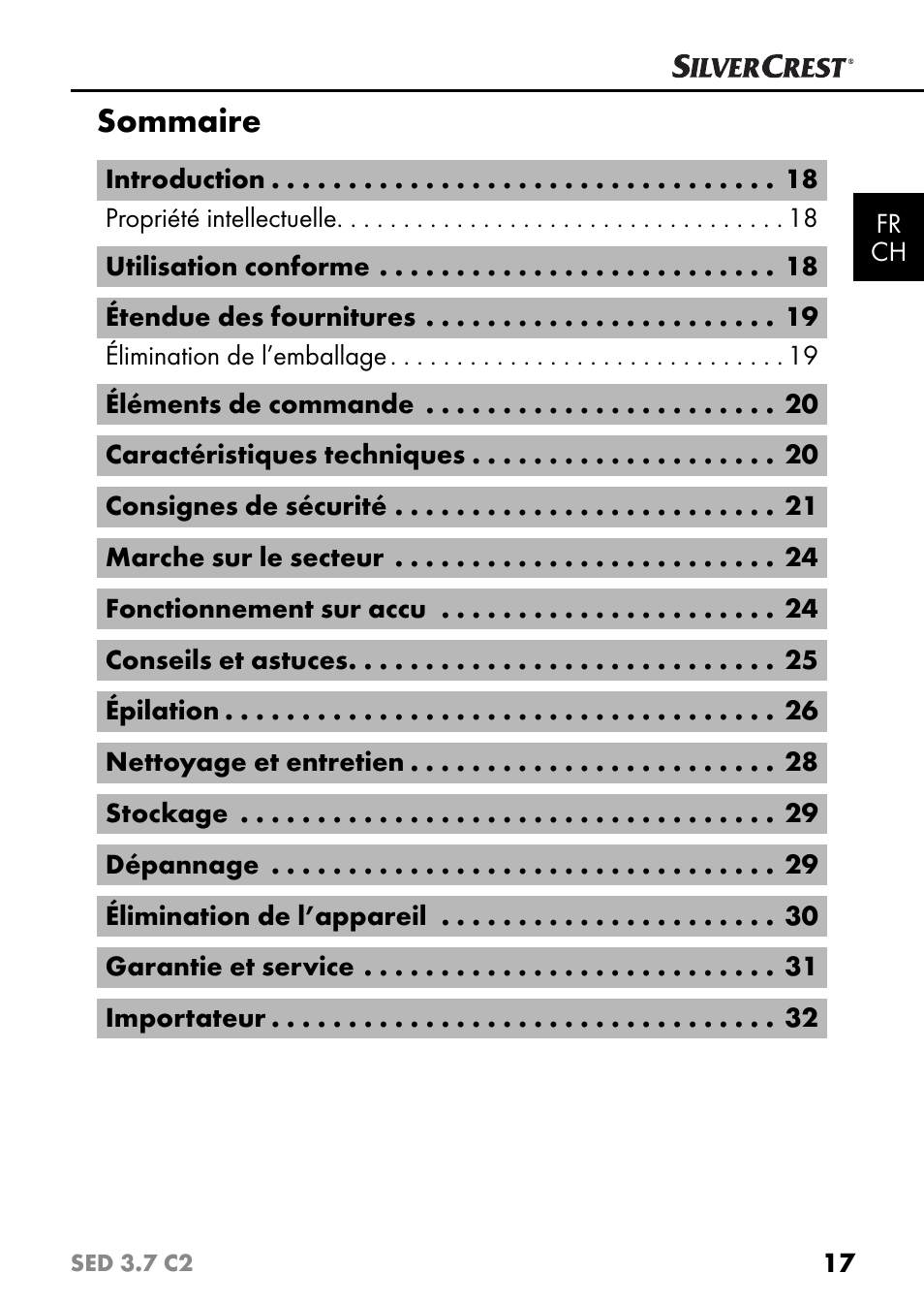 Sommaire | Silvercrest SED 3.7 C2 User Manual | Page 20 / 68