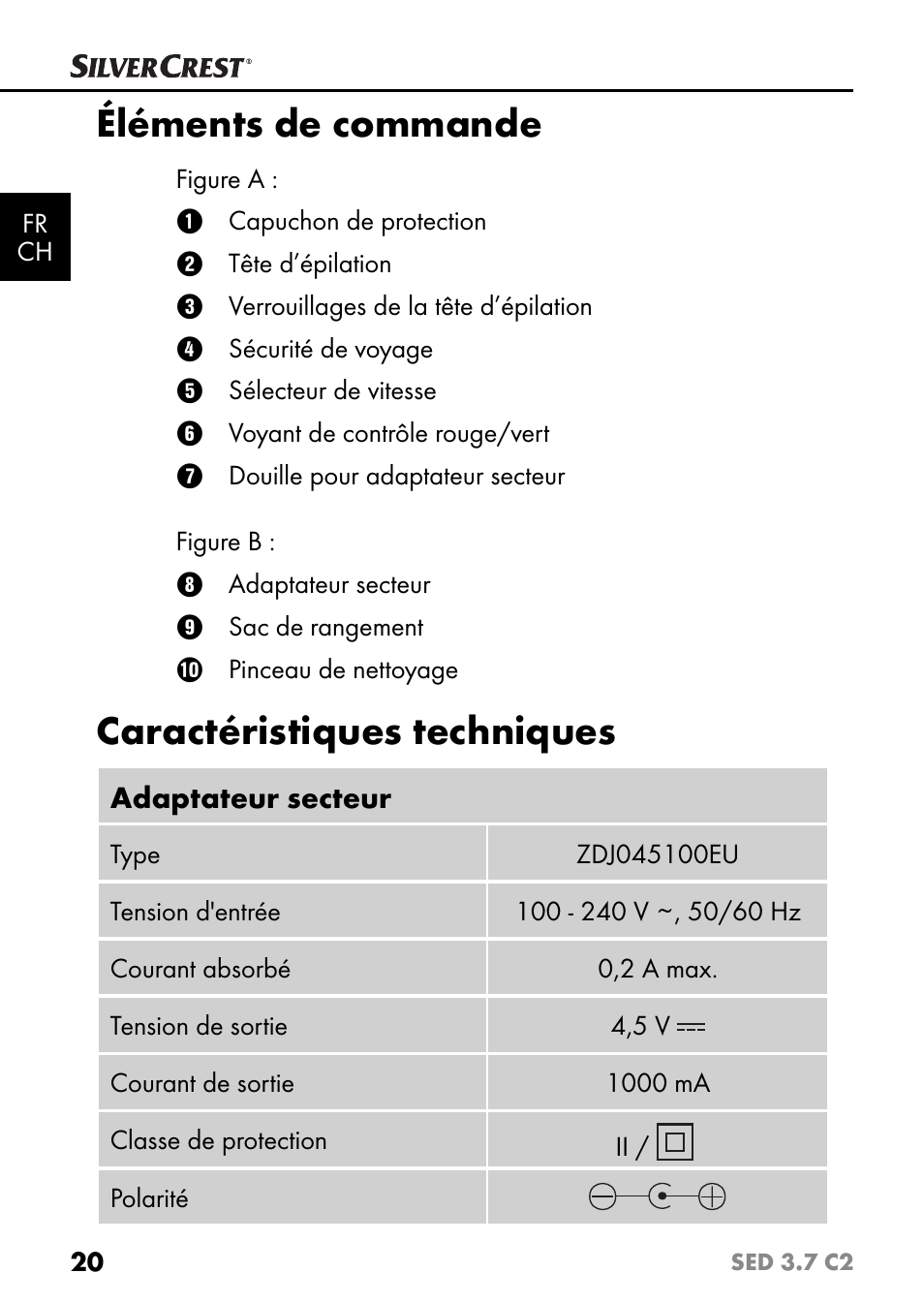 Éléments de commande, Caractéristiques techniques | Silvercrest SED 3.7 C2 User Manual | Page 23 / 68