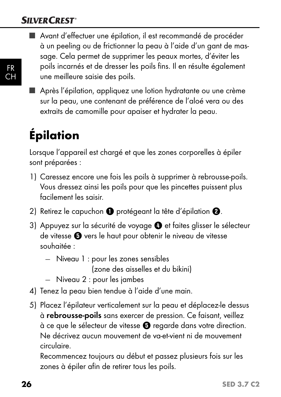 Épilation | Silvercrest SED 3.7 C2 User Manual | Page 29 / 68