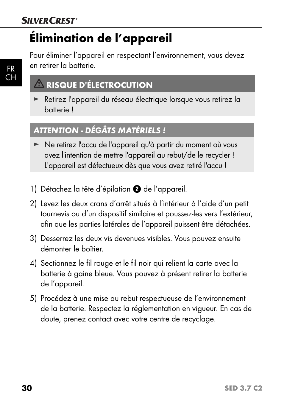 Élimination de l’appareil | Silvercrest SED 3.7 C2 User Manual | Page 33 / 68