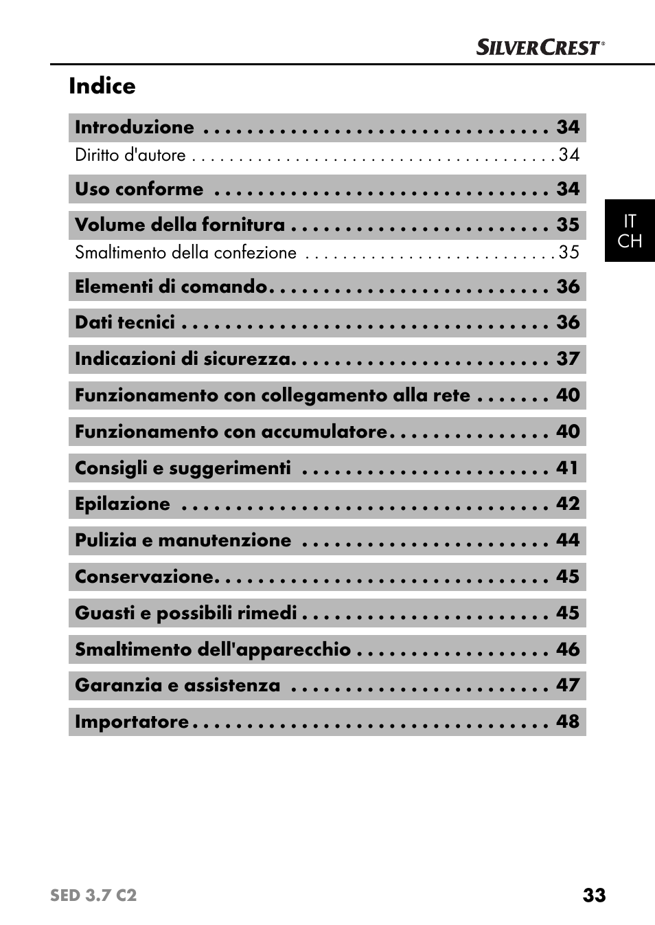 Indice | Silvercrest SED 3.7 C2 User Manual | Page 36 / 68