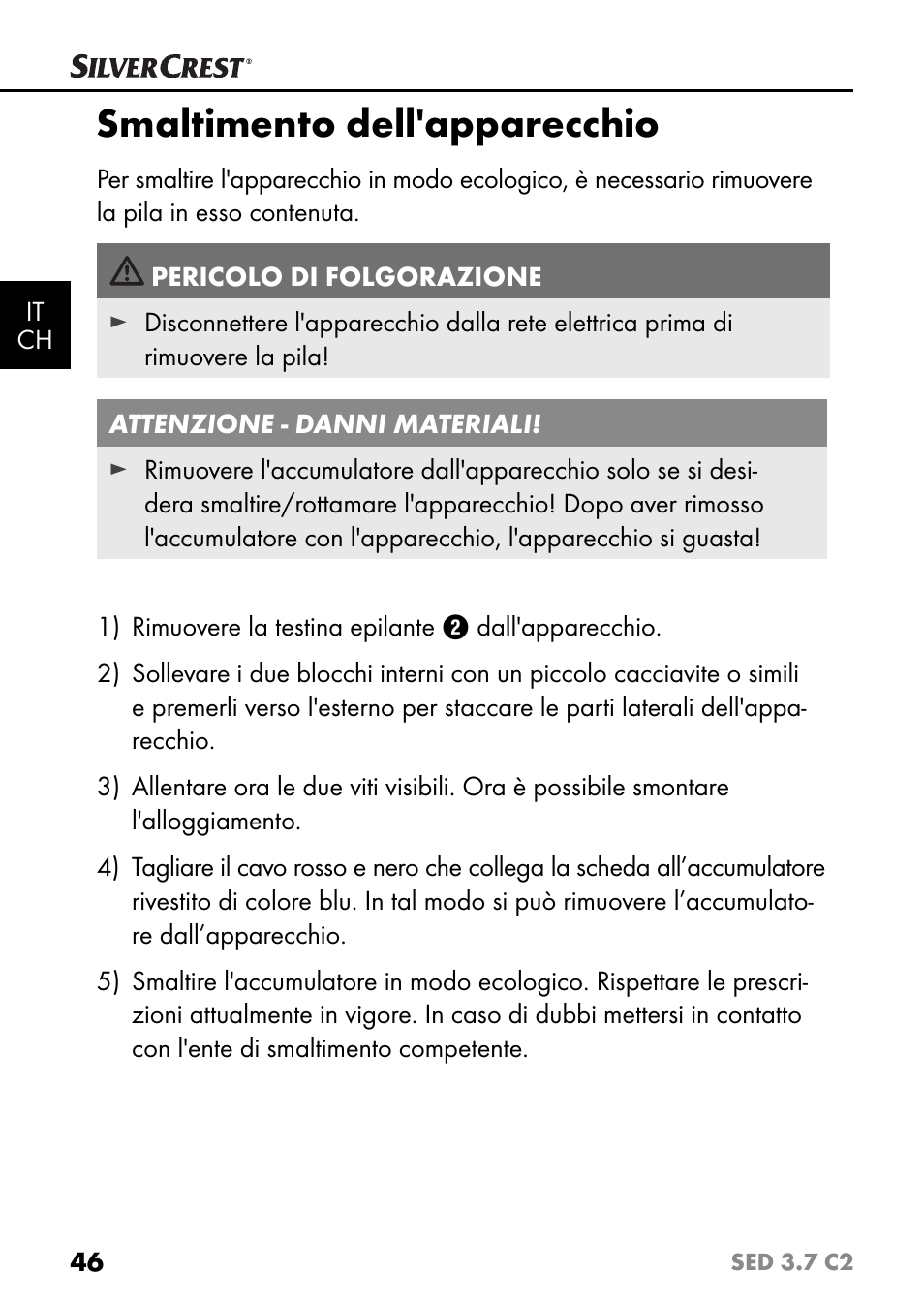 Smaltimento dell'apparecchio | Silvercrest SED 3.7 C2 User Manual | Page 49 / 68