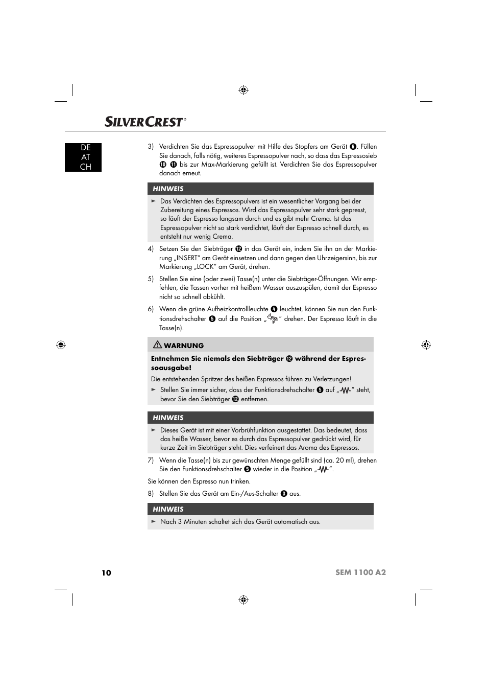 De at ch | Silvercrest SEM 1100 A2 User Manual | Page 12 / 81