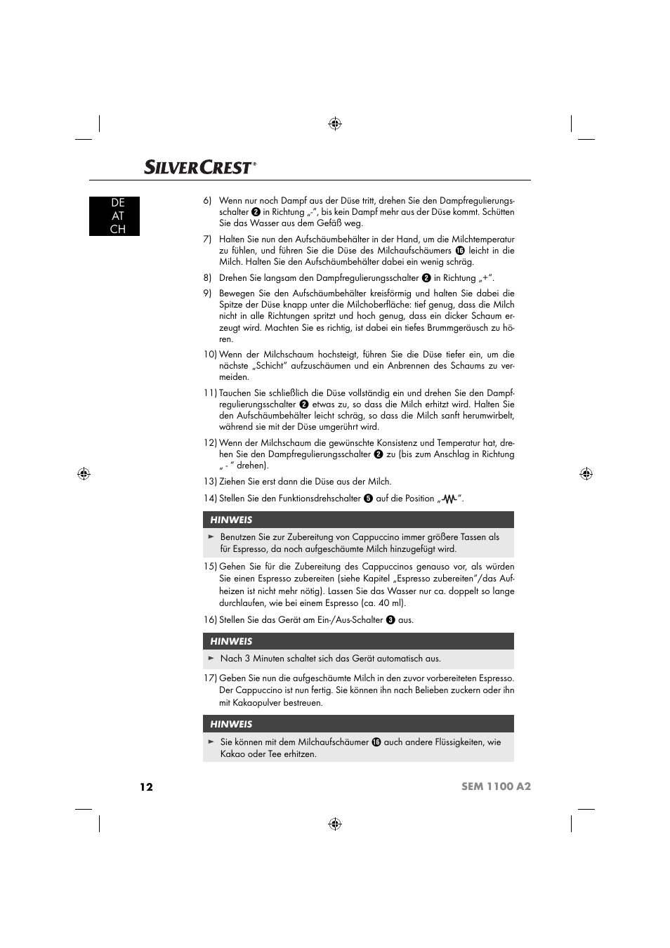 De at ch | Silvercrest SEM 1100 A2 User Manual | Page 14 / 81