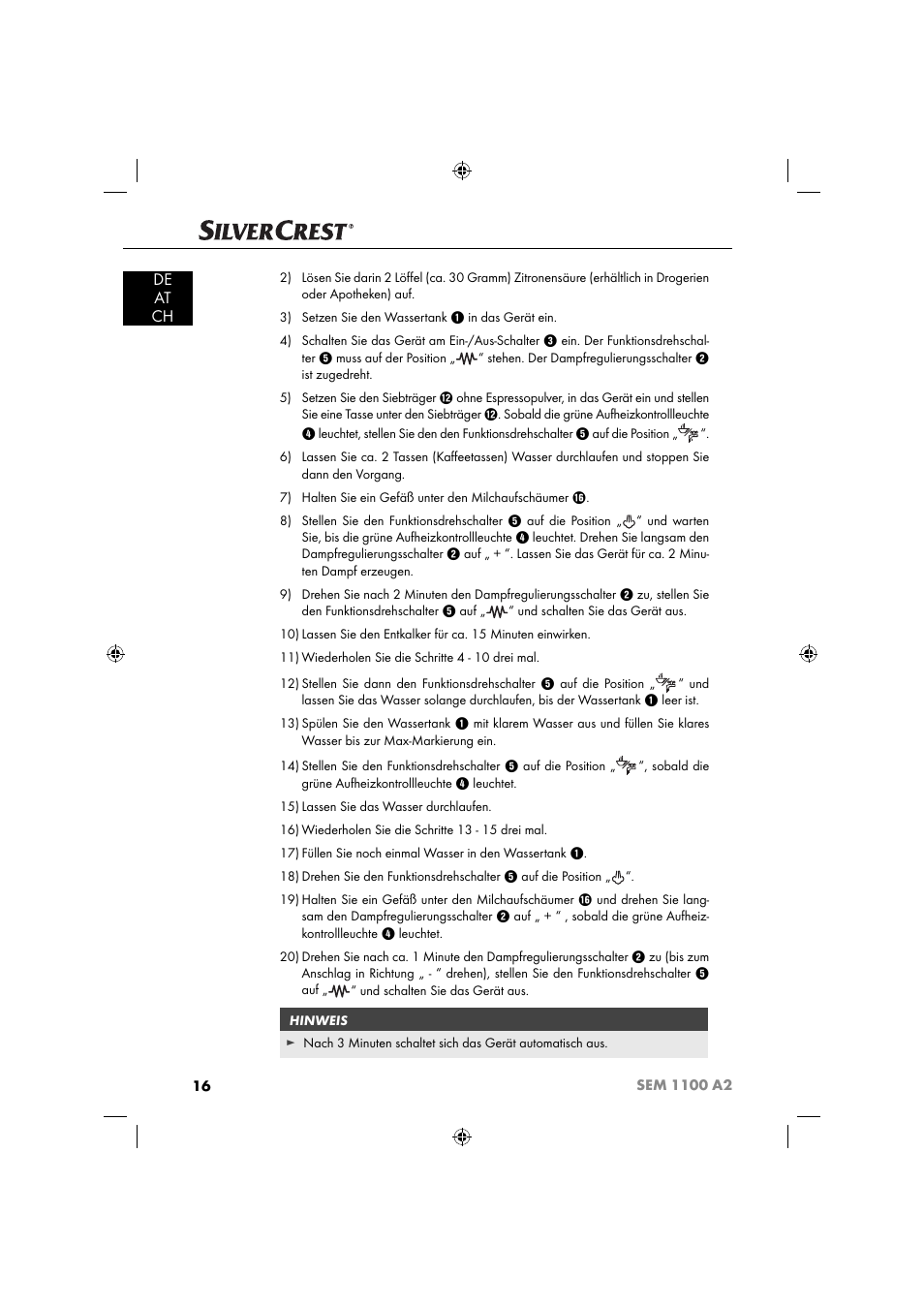 De at ch | Silvercrest SEM 1100 A2 User Manual | Page 18 / 81