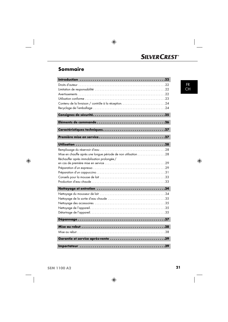 Sommaire, Fr ch | Silvercrest SEM 1100 A2 User Manual | Page 23 / 81