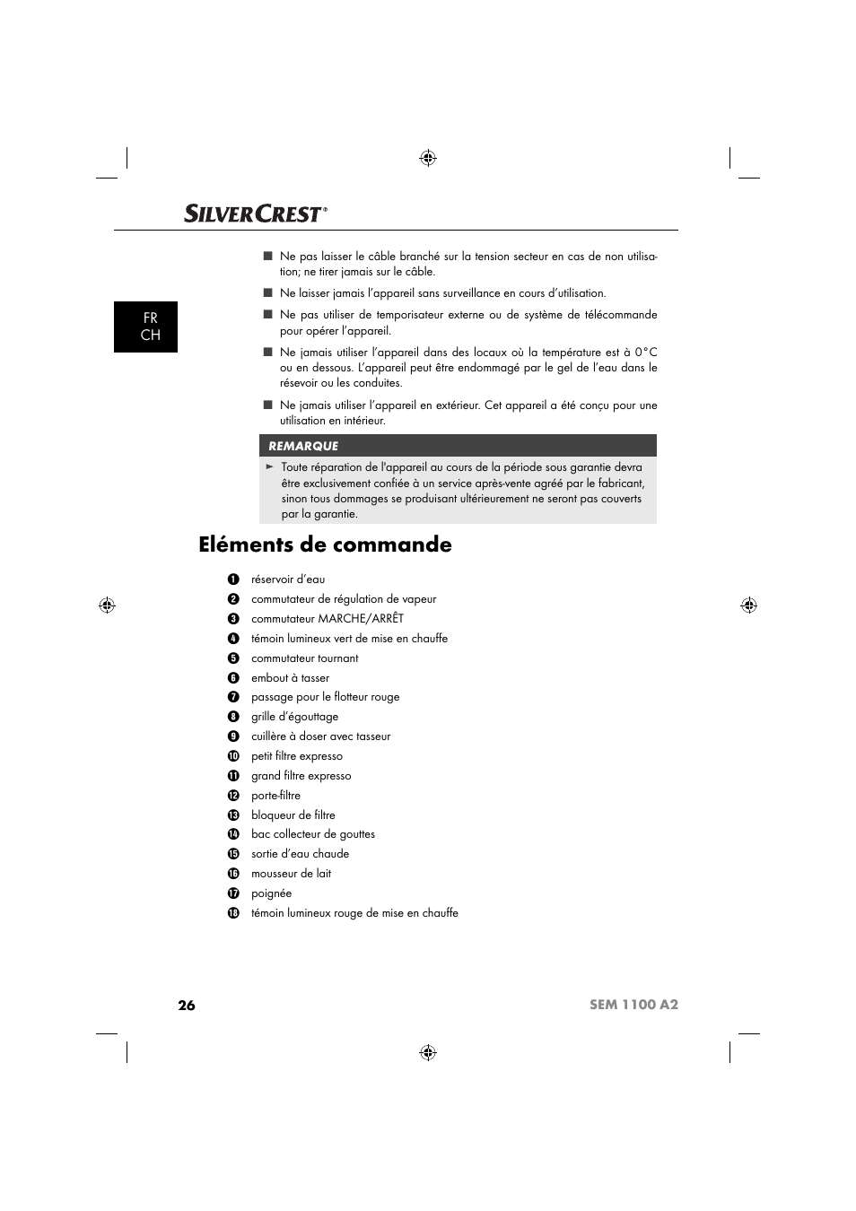 Eléments de commande, Fr ch | Silvercrest SEM 1100 A2 User Manual | Page 28 / 81