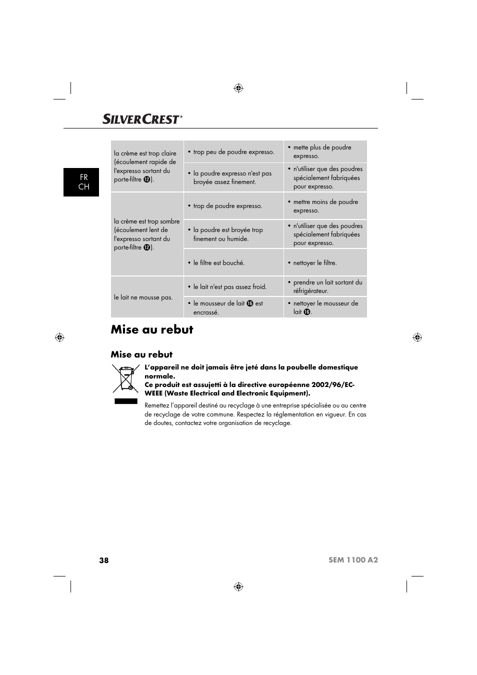 Mise au rebut, Fr ch | Silvercrest SEM 1100 A2 User Manual | Page 40 / 81