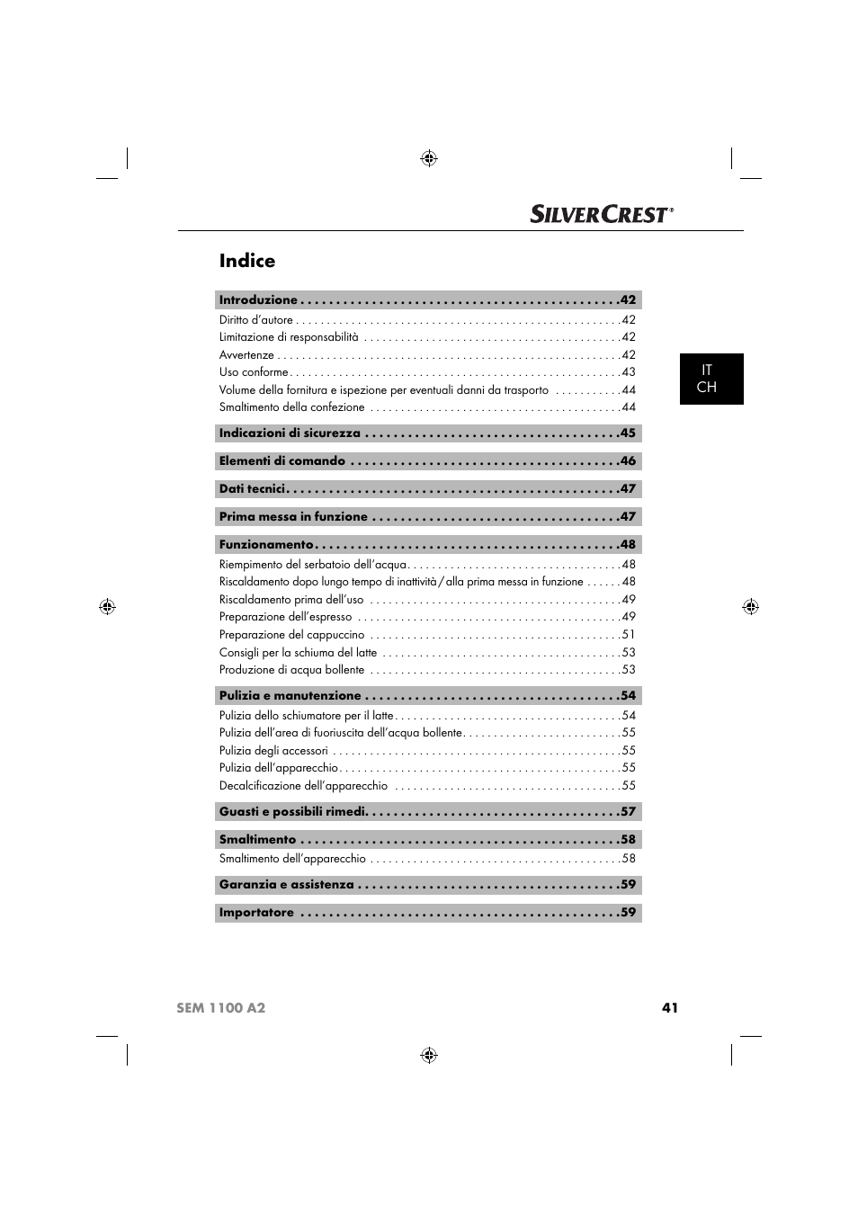 Indice, It ch | Silvercrest SEM 1100 A2 User Manual | Page 43 / 81