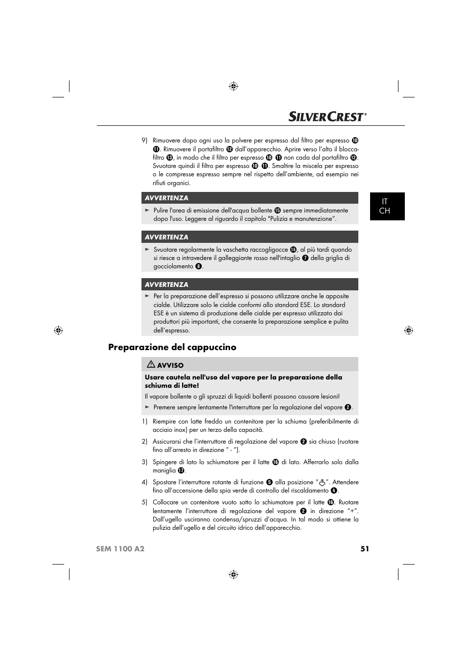 Preparazione del cappuccino, It ch | Silvercrest SEM 1100 A2 User Manual | Page 53 / 81