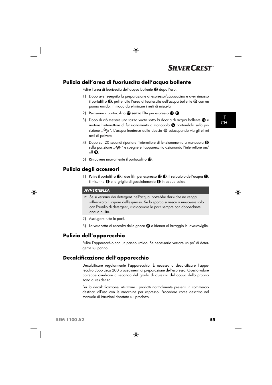 Pulizia degli accessori, Pulizia dell‘apparecchio, Decalciﬁ cazione dell’apparecchio | It ch | Silvercrest SEM 1100 A2 User Manual | Page 57 / 81