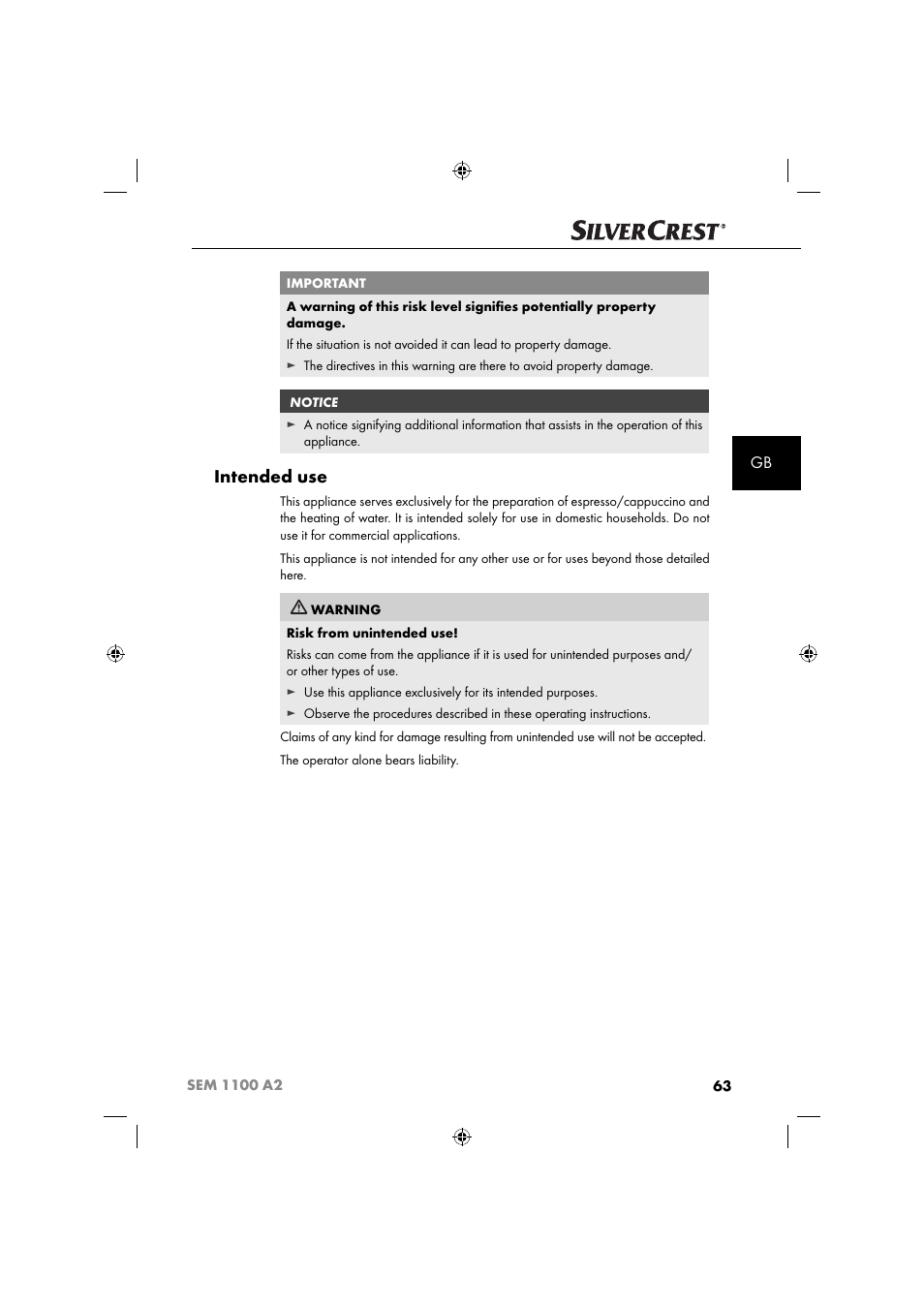 Intended use | Silvercrest SEM 1100 A2 User Manual | Page 65 / 81