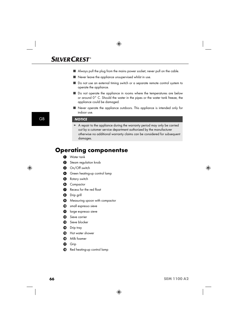 Operating componentse | Silvercrest SEM 1100 A2 User Manual | Page 68 / 81