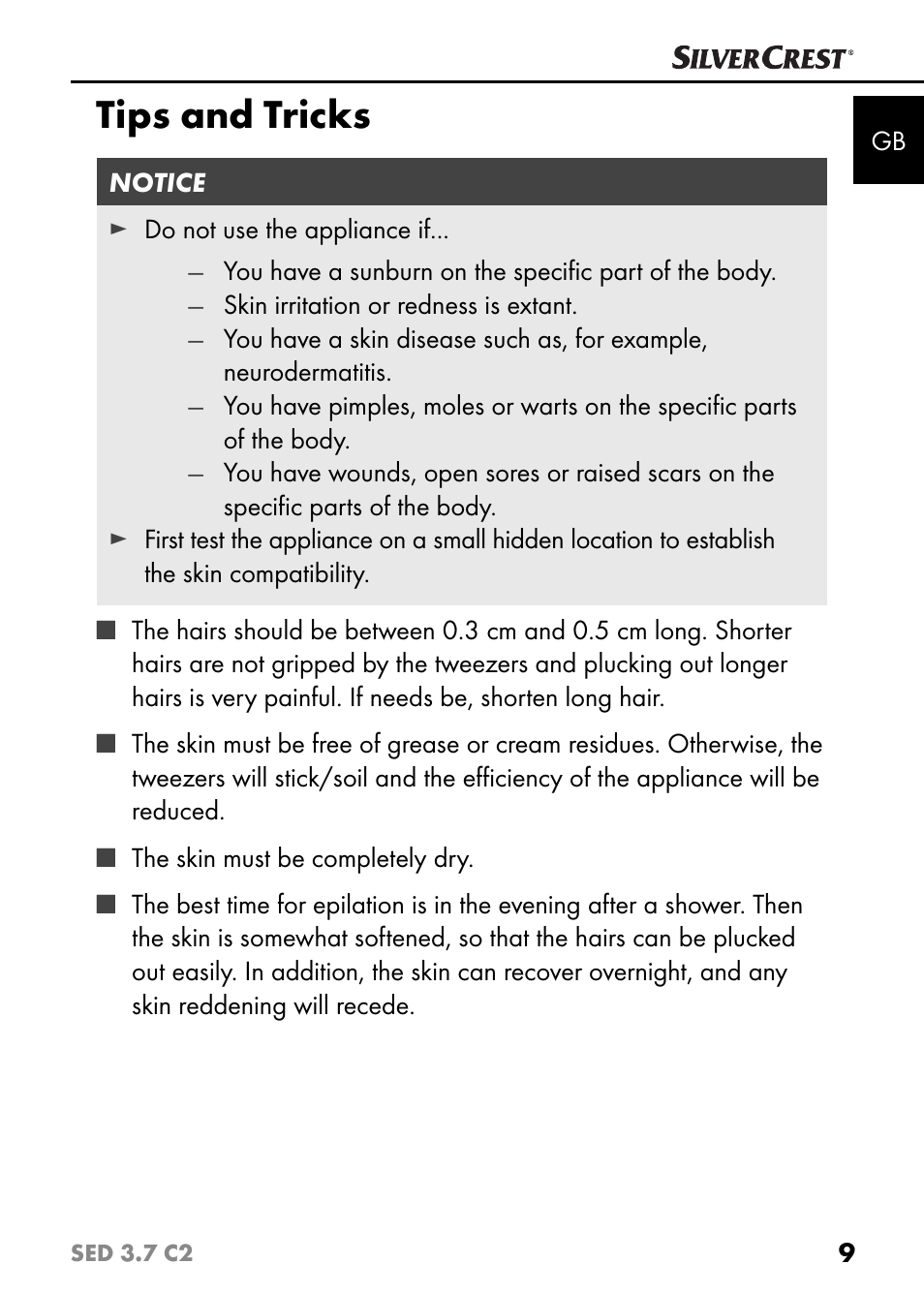Tips and tricks | Silvercrest SED 3.7 C2 User Manual | Page 12 / 68