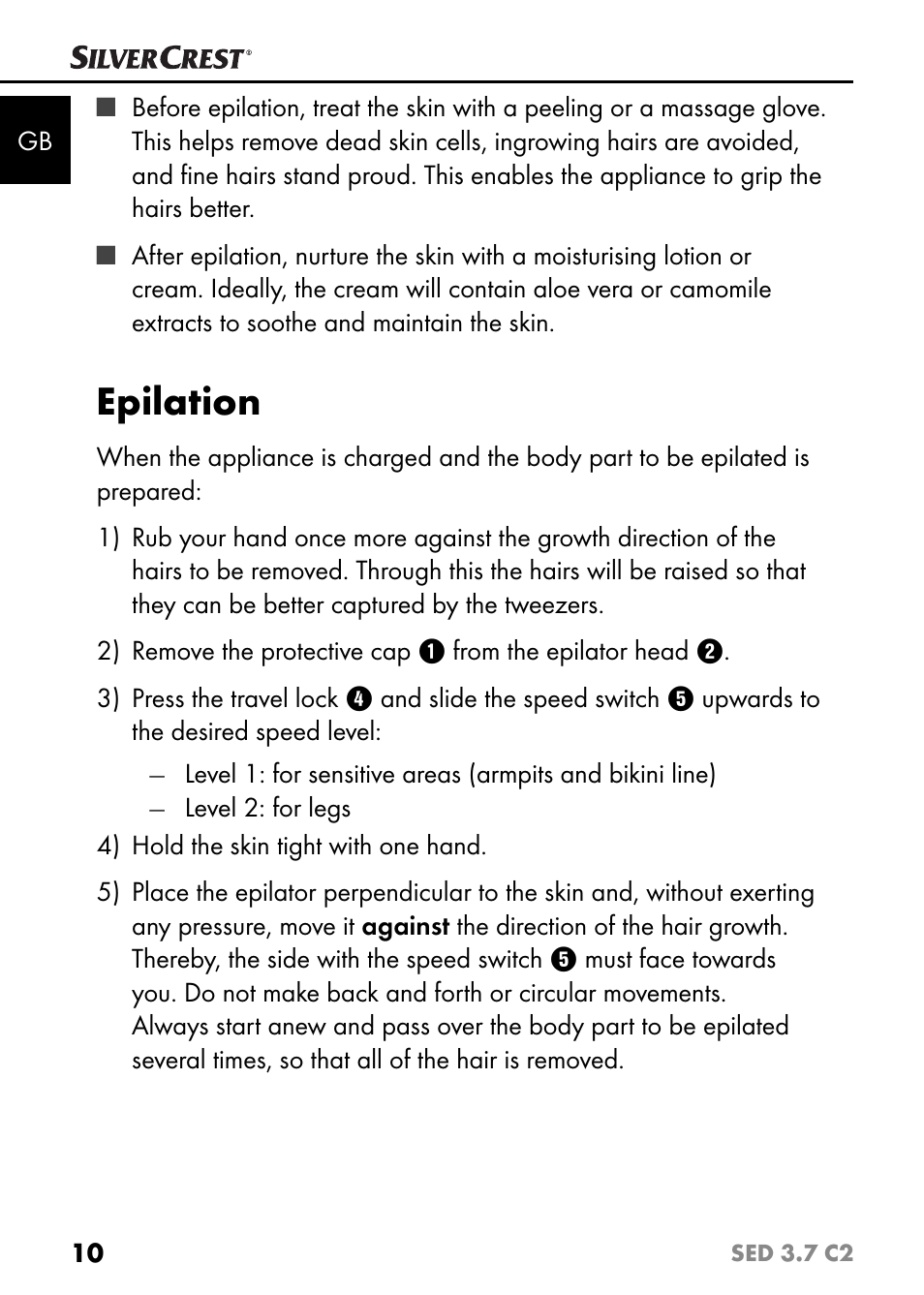 Epilation | Silvercrest SED 3.7 C2 User Manual | Page 13 / 68
