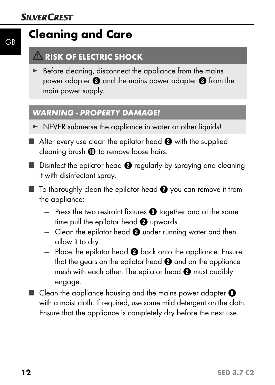 Cleaning and care | Silvercrest SED 3.7 C2 User Manual | Page 15 / 68