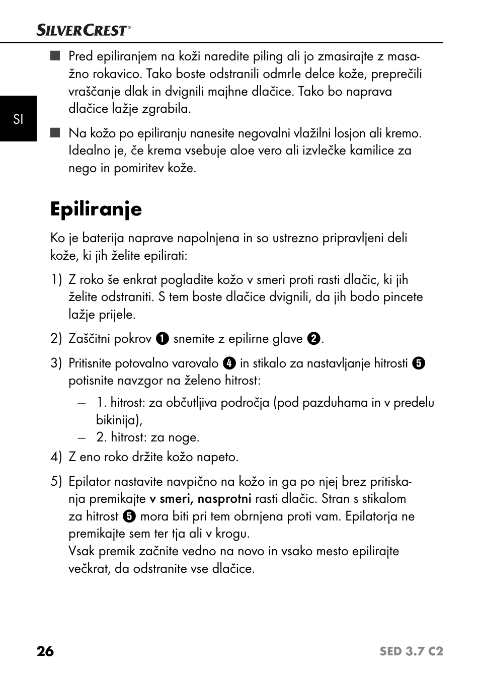 Epiliranje | Silvercrest SED 3.7 C2 User Manual | Page 29 / 68
