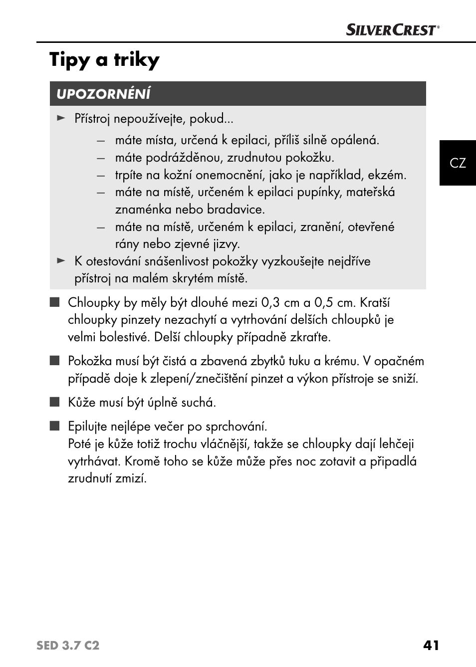 Tipy a triky | Silvercrest SED 3.7 C2 User Manual | Page 44 / 68