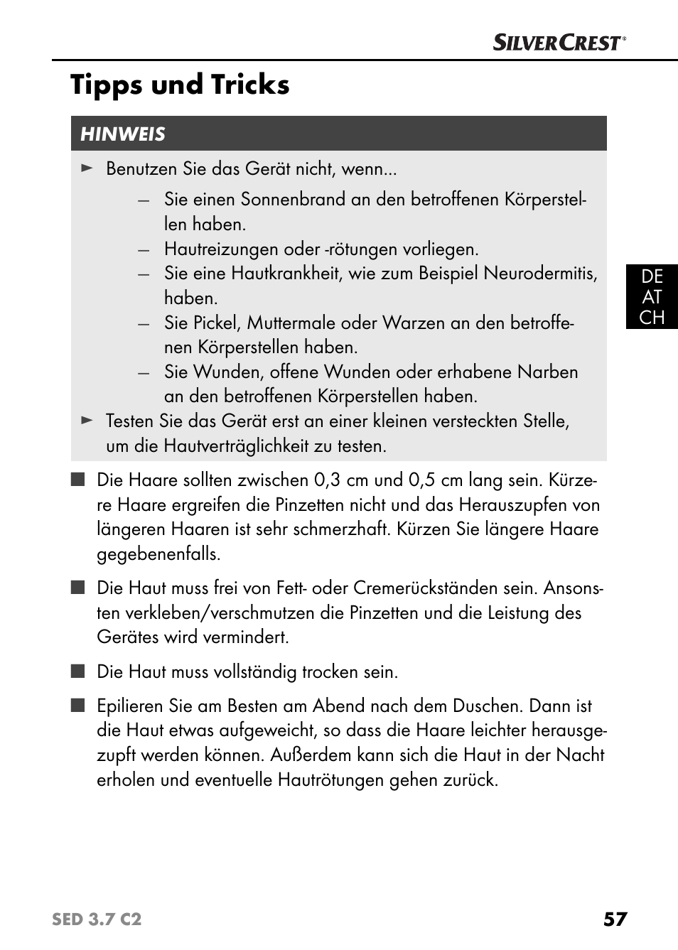 Tipps und tricks | Silvercrest SED 3.7 C2 User Manual | Page 60 / 68