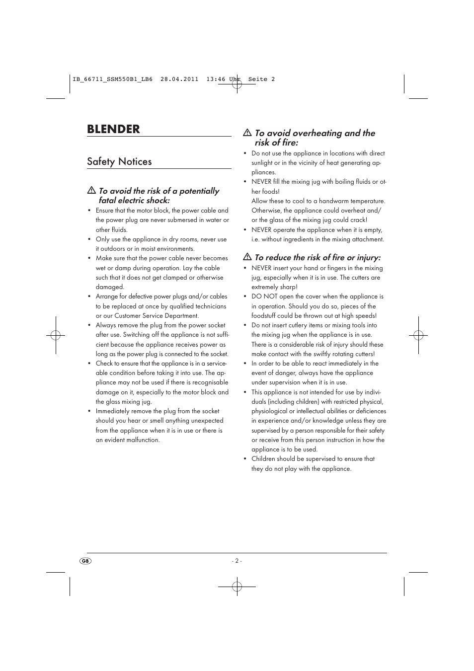 Blender, Safety notices | Silvercrest SSM 550 A1 User Manual | Page 4 / 12