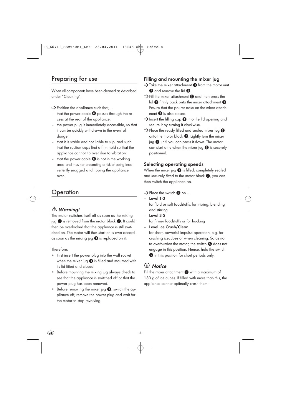 Preparing for use, Operation | Silvercrest SSM 550 A1 User Manual | Page 6 / 12