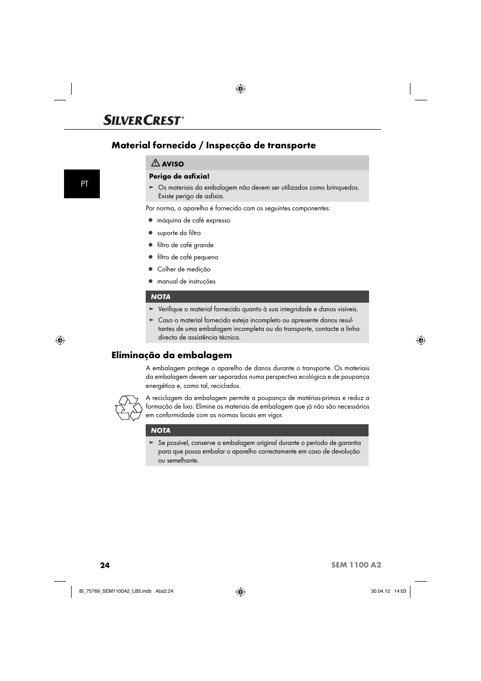 Material fornecido / inspecção de transporte, Eliminação da embalagem | Silvercrest SEM 1100 A2 User Manual | Page 26 / 81