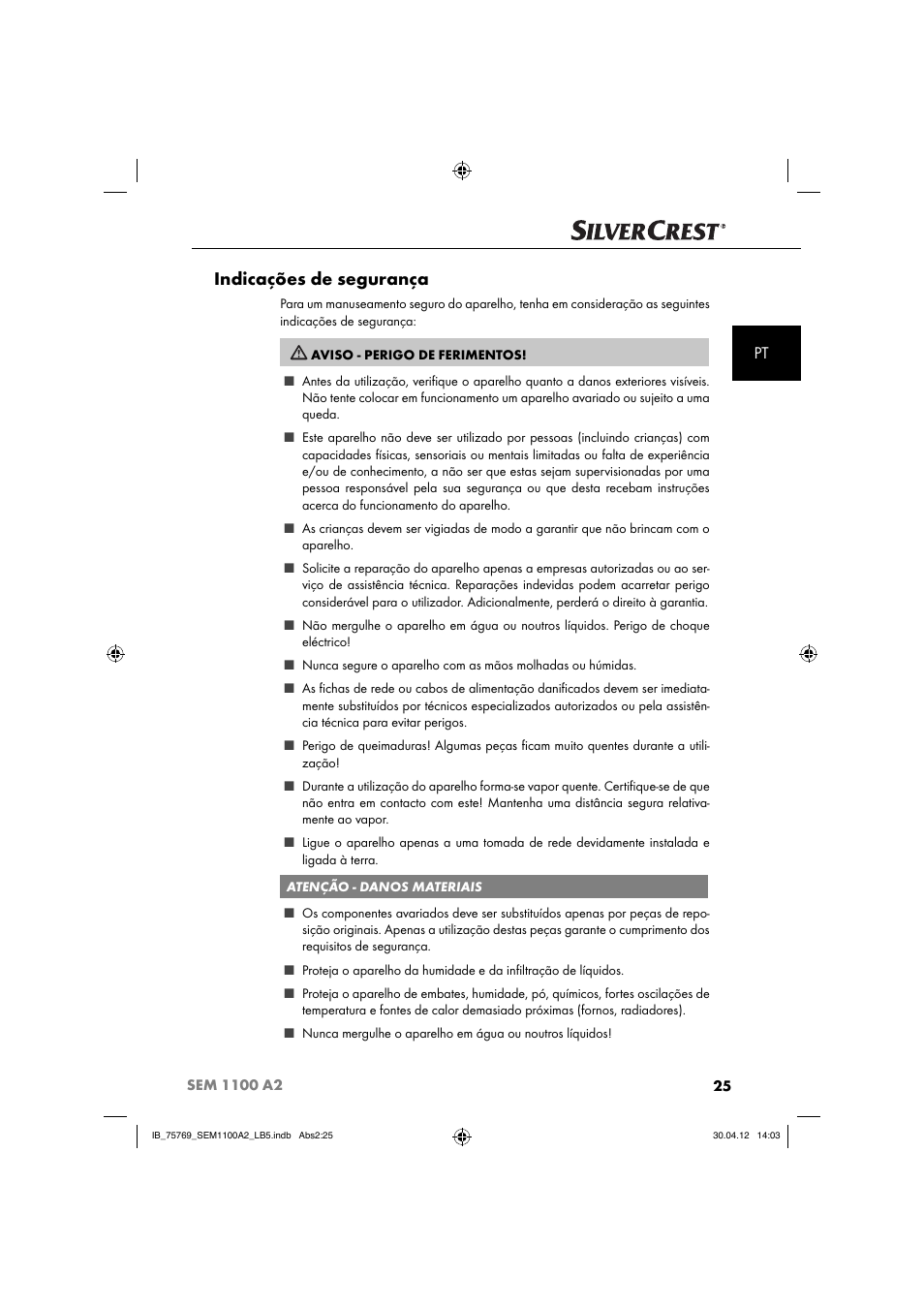 Indicações de segurança | Silvercrest SEM 1100 A2 User Manual | Page 27 / 81