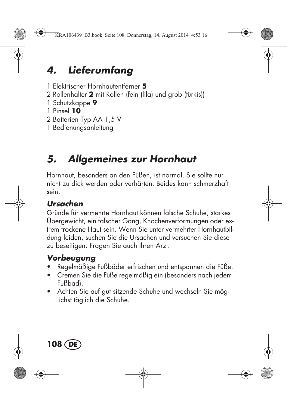 Lieferumfang, Allgemeines zur hornhaut | Silvercrest SHE 3 A1 User Manual | Page 110 / 122