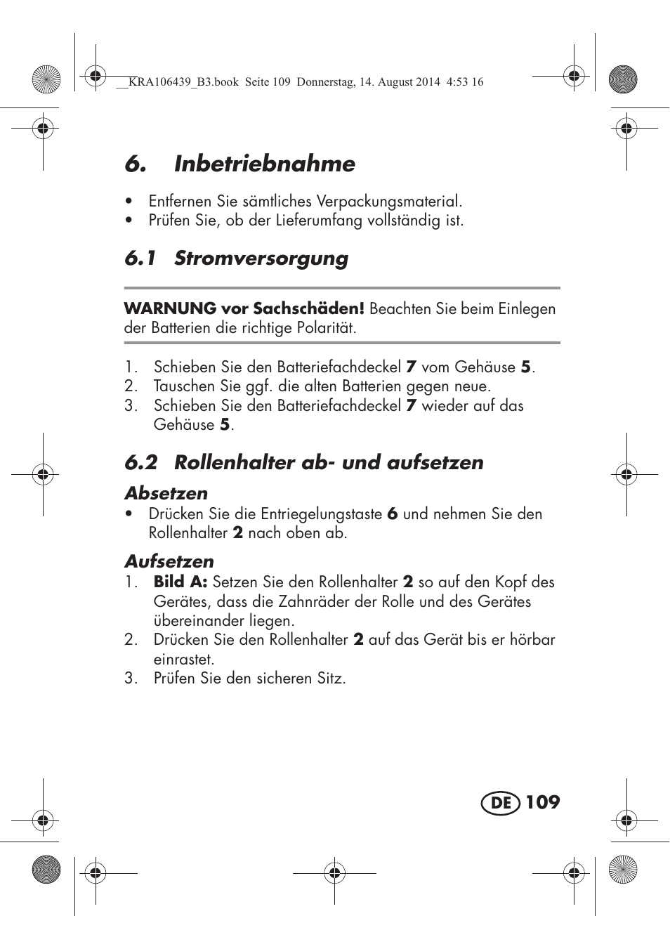 Inbetriebnahme, 1 stromversorgung, 2 rollenhalter ab- und aufsetzen | Silvercrest SHE 3 A1 User Manual | Page 111 / 122