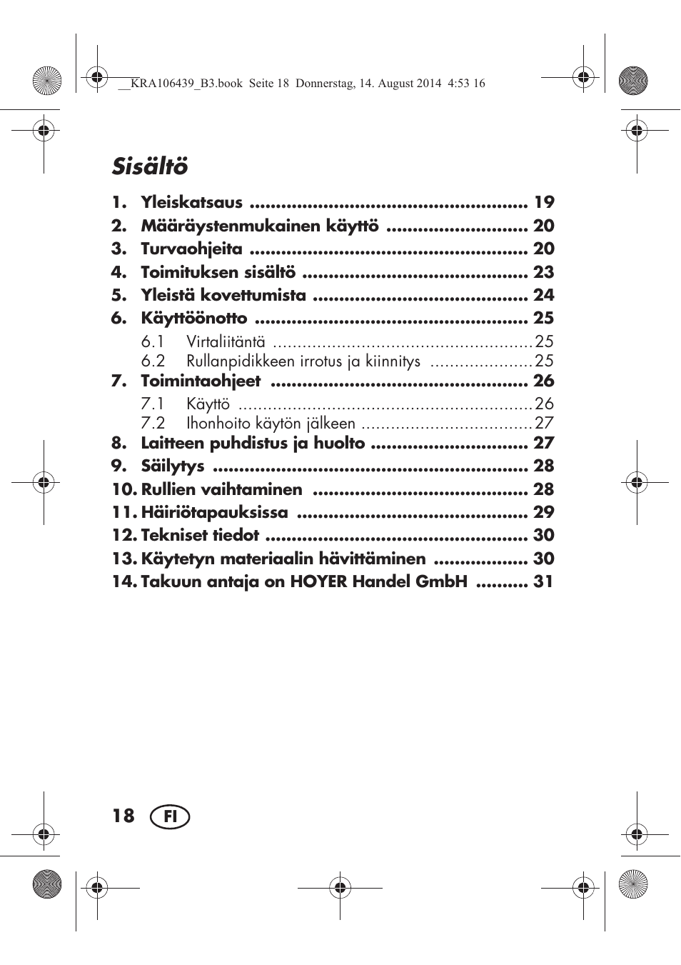 Sisältö | Silvercrest SHE 3 A1 User Manual | Page 20 / 122