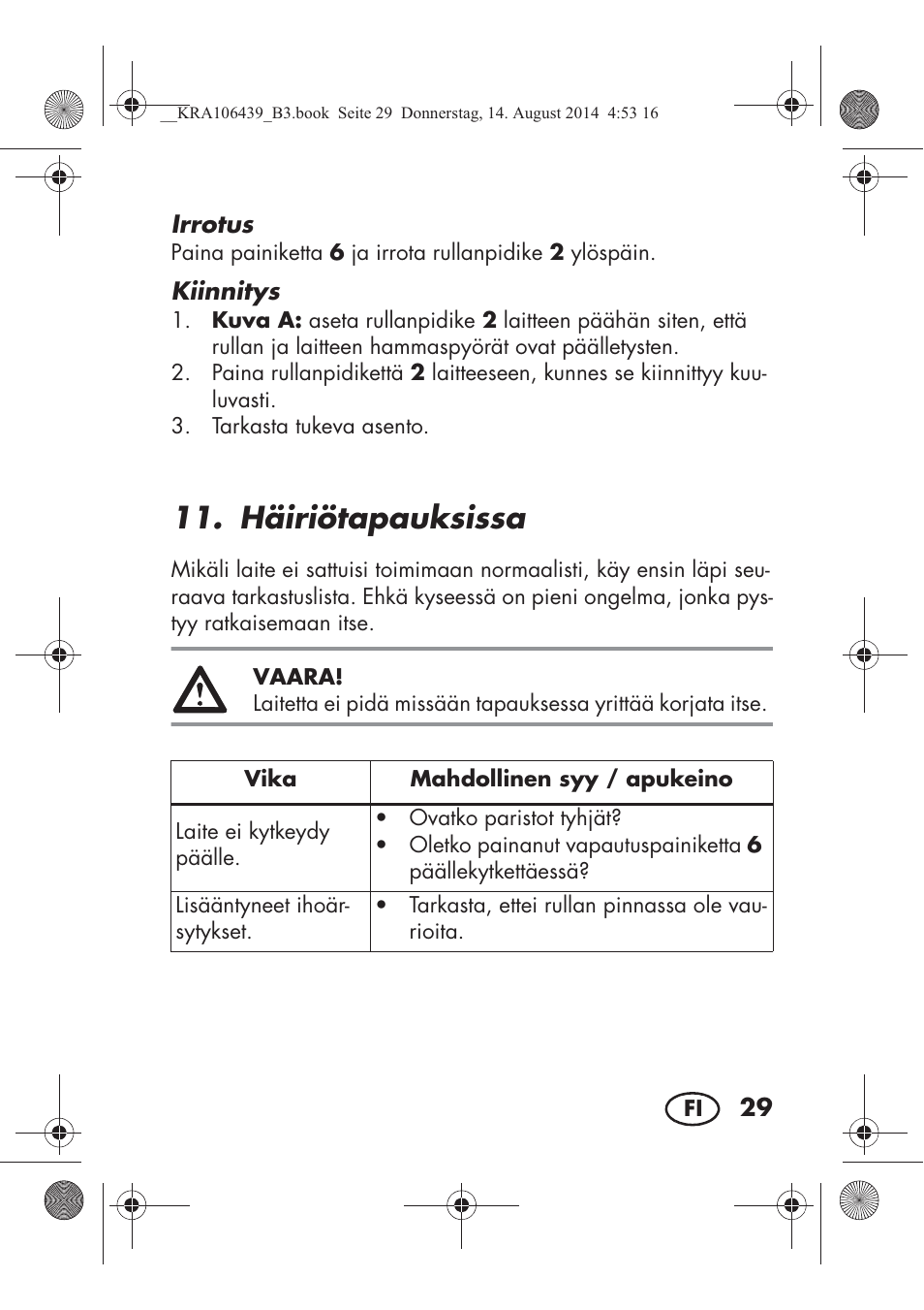 Häiriötapauksissa | Silvercrest SHE 3 A1 User Manual | Page 31 / 122
