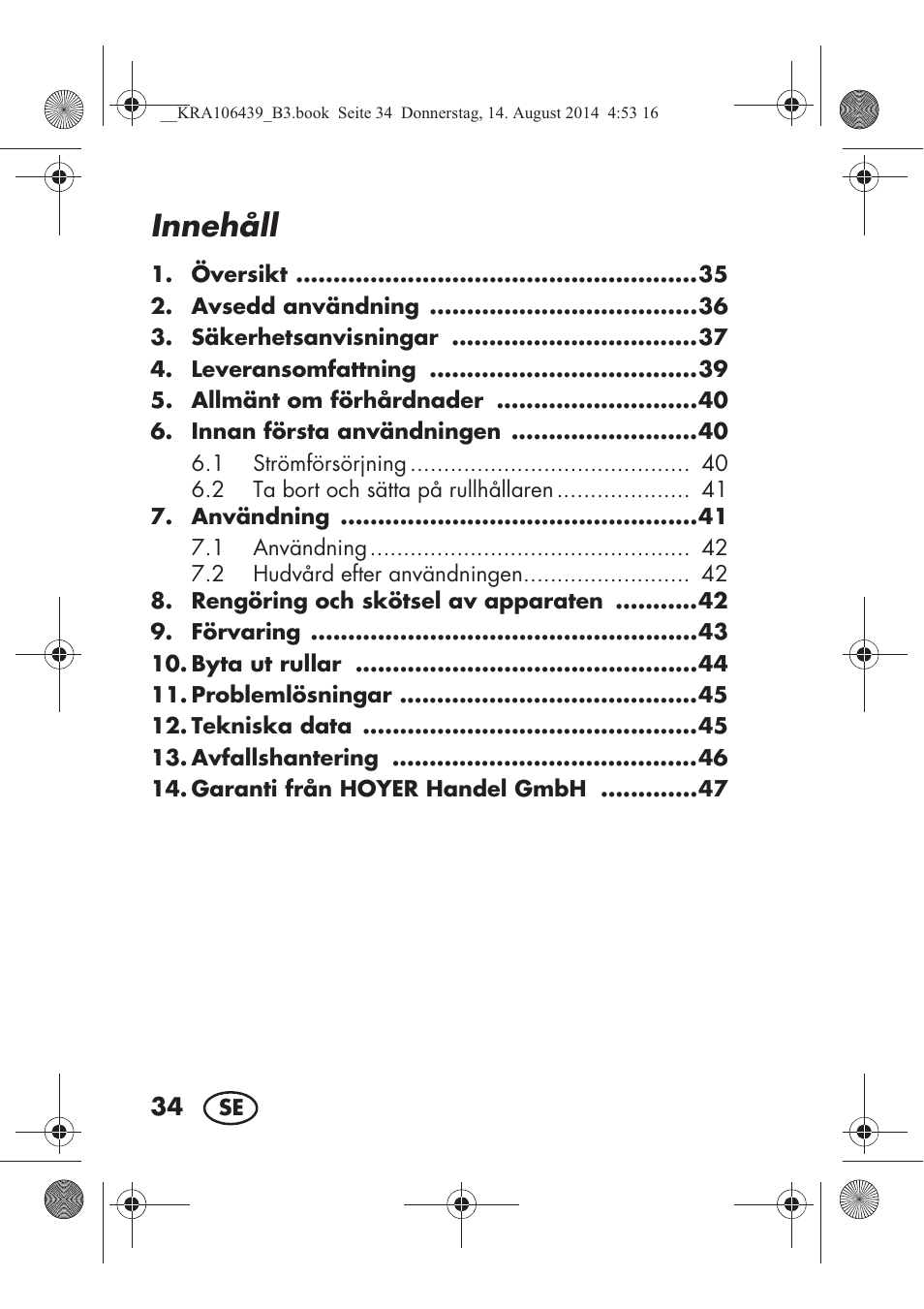 Innehåll | Silvercrest SHE 3 A1 User Manual | Page 36 / 122