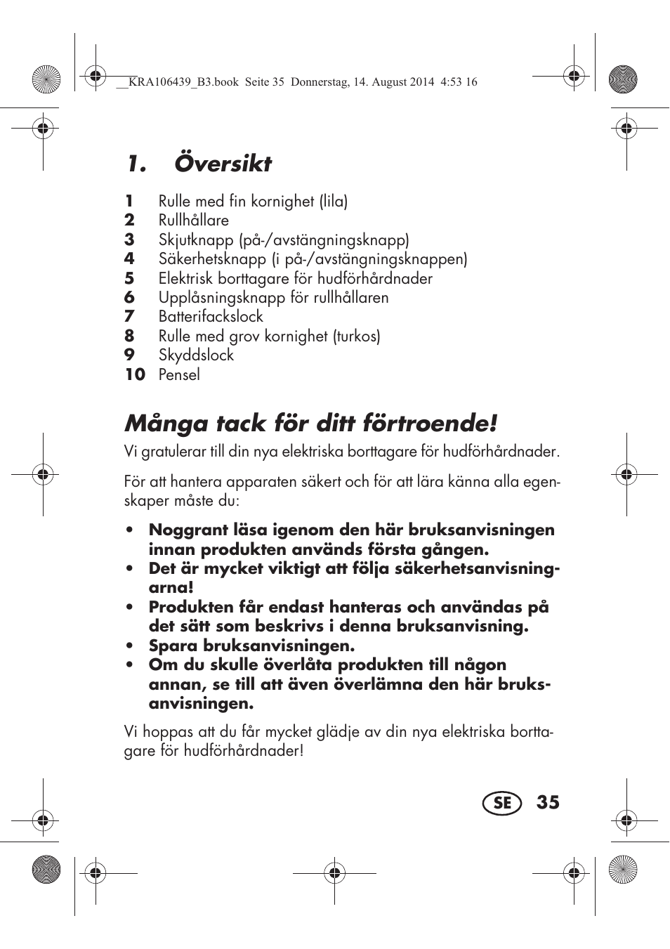 Många tack för ditt förtroende, Översikt | Silvercrest SHE 3 A1 User Manual | Page 37 / 122