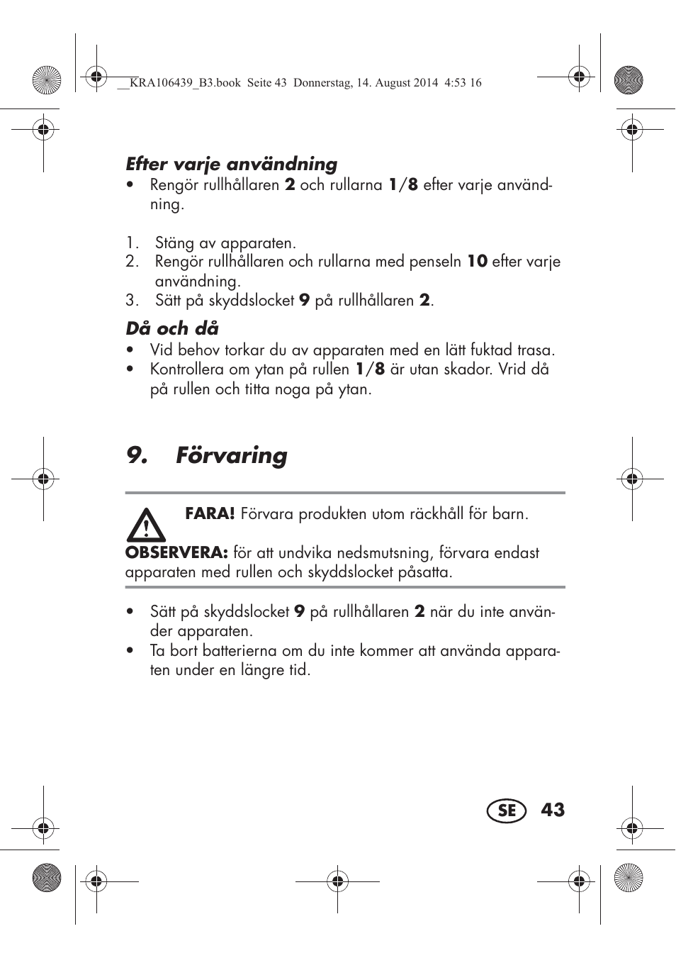 Förvaring | Silvercrest SHE 3 A1 User Manual | Page 45 / 122