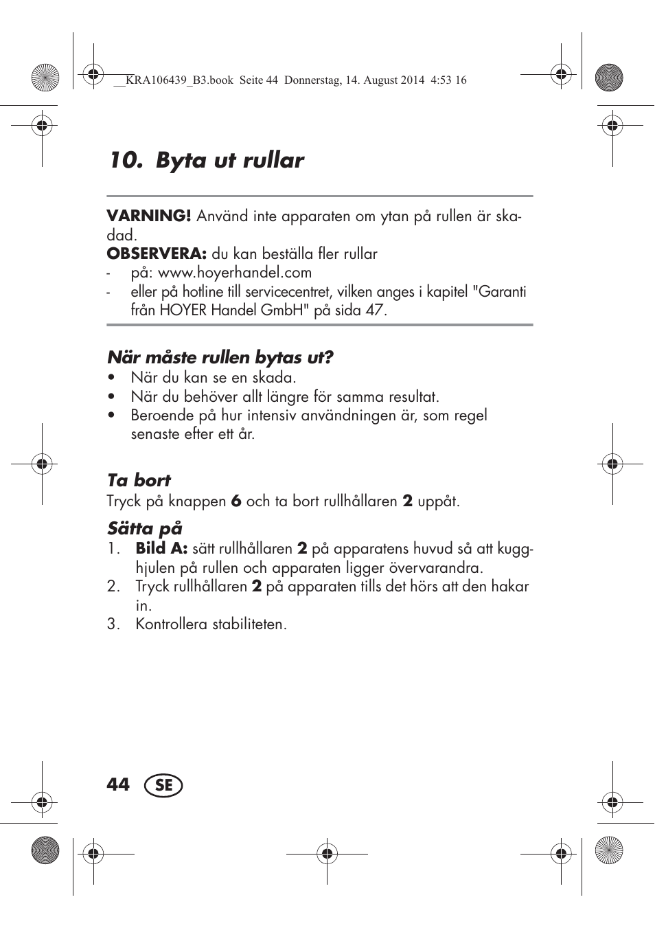 Byta ut rullar | Silvercrest SHE 3 A1 User Manual | Page 46 / 122