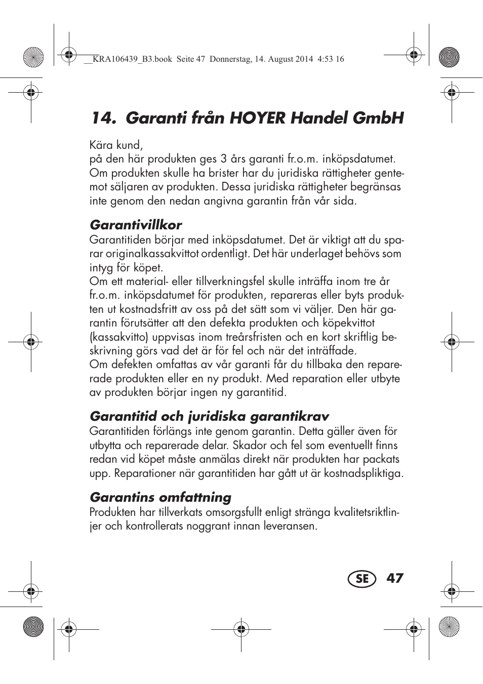 Garanti från hoyer handel gmbh | Silvercrest SHE 3 A1 User Manual | Page 49 / 122
