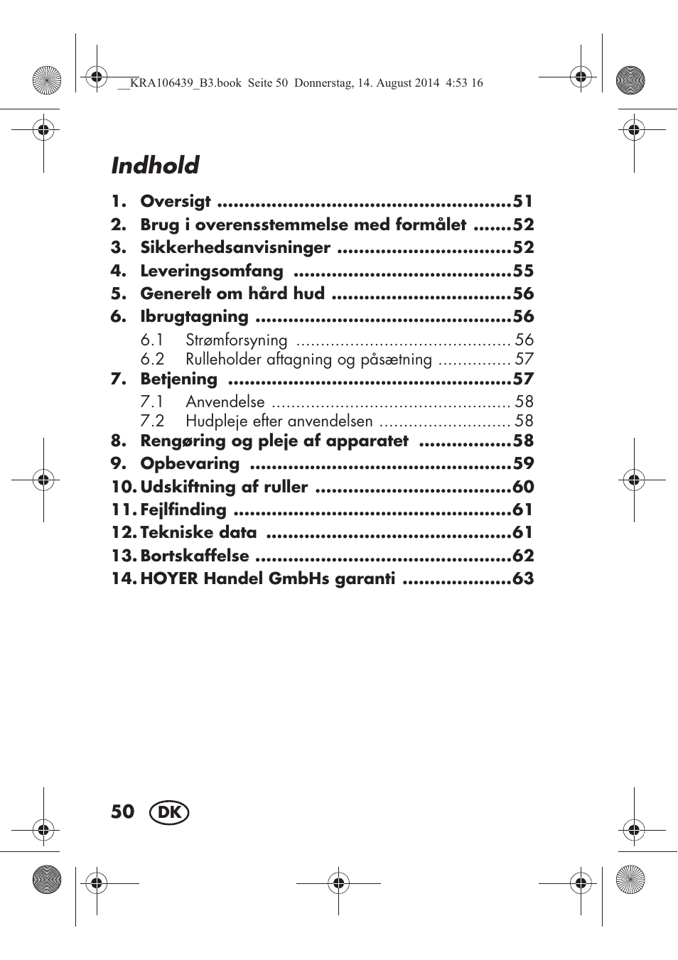 Indhold | Silvercrest SHE 3 A1 User Manual | Page 52 / 122