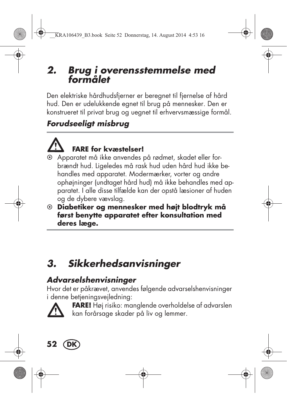 Brug i overensstemmelse med formålet, Sikkerhedsanvisninger | Silvercrest SHE 3 A1 User Manual | Page 54 / 122
