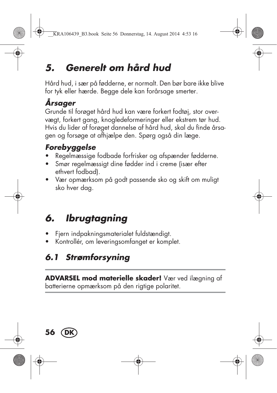 Generelt om hård hud, Ibrugtagning | Silvercrest SHE 3 A1 User Manual | Page 58 / 122