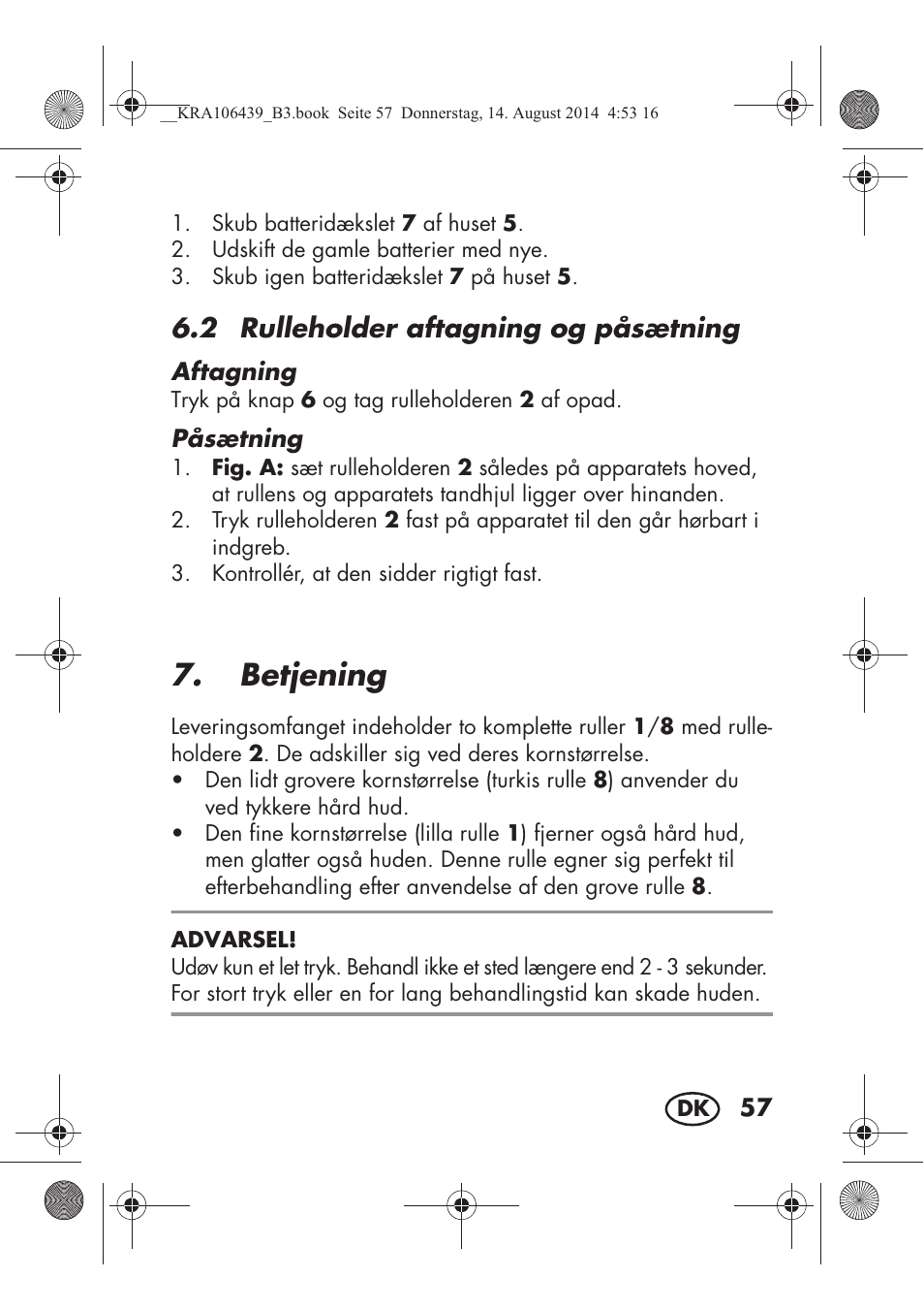 Betjening, 2 rulleholder aftagning og påsætning | Silvercrest SHE 3 A1 User Manual | Page 59 / 122