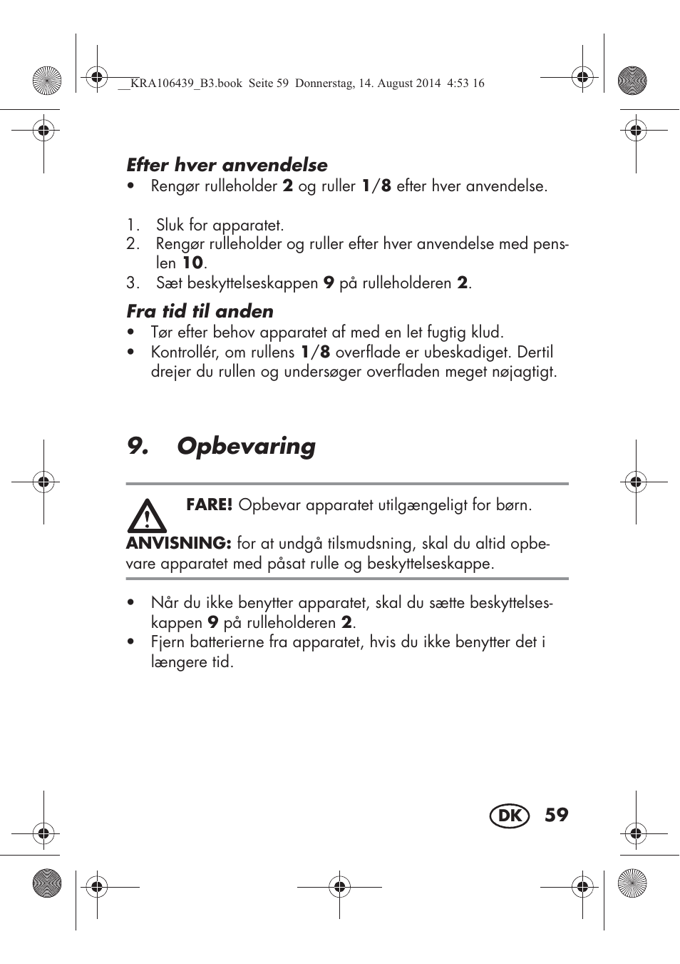 Opbevaring | Silvercrest SHE 3 A1 User Manual | Page 61 / 122