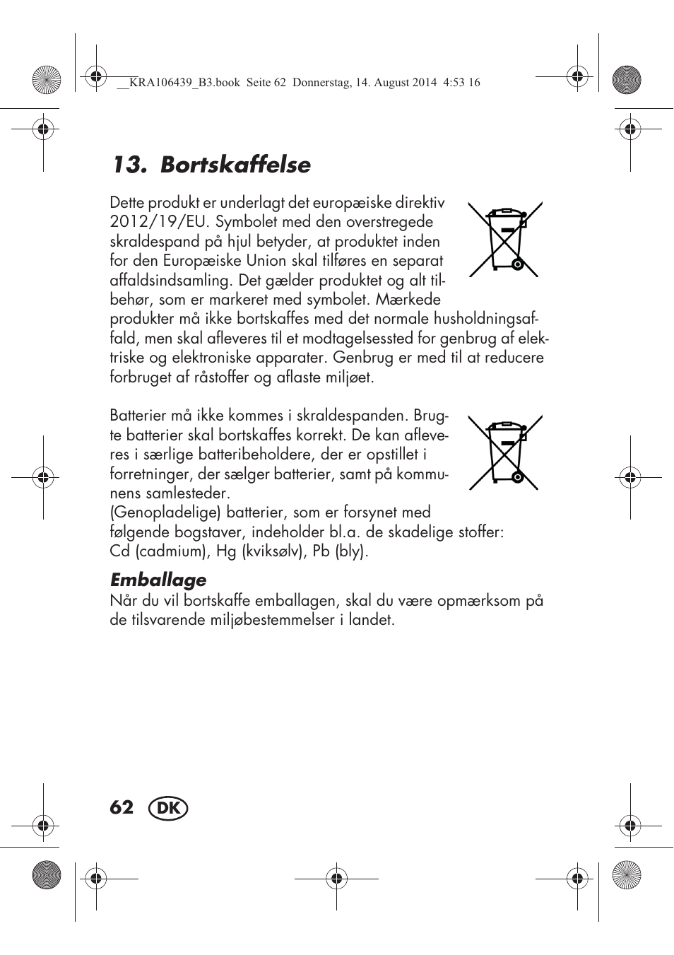 Bortskaffelse | Silvercrest SHE 3 A1 User Manual | Page 64 / 122