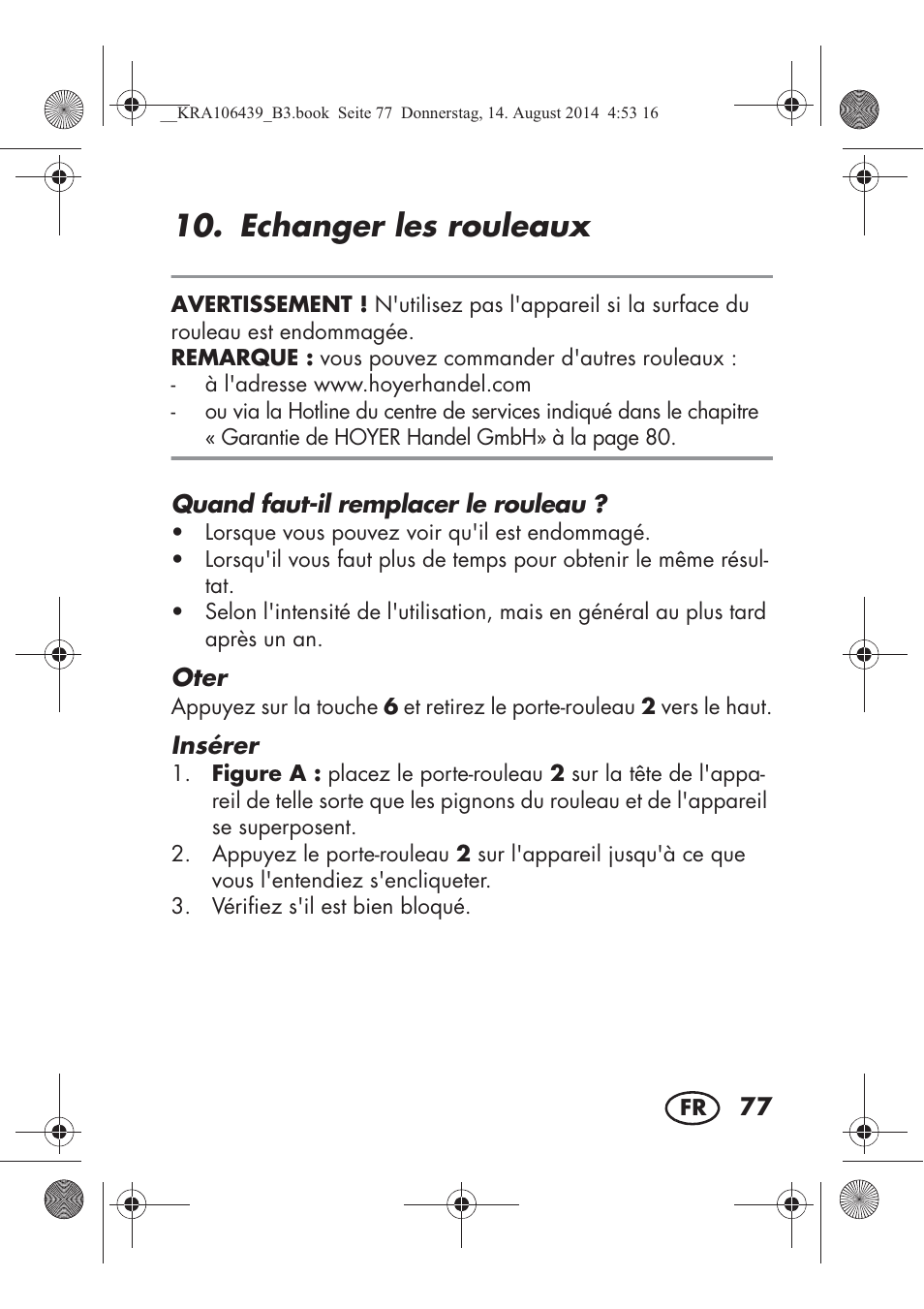 Echanger les rouleaux | Silvercrest SHE 3 A1 User Manual | Page 79 / 122