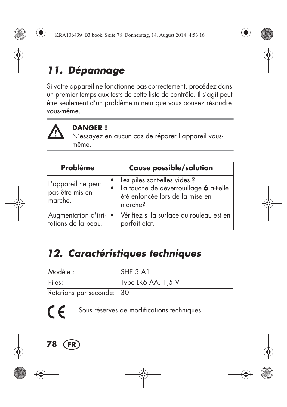 Dépannage, Caractéristiques techniques | Silvercrest SHE 3 A1 User Manual | Page 80 / 122