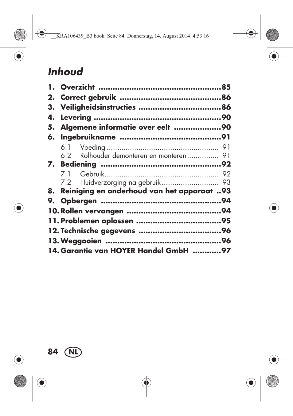 Inhoud | Silvercrest SHE 3 A1 User Manual | Page 86 / 122