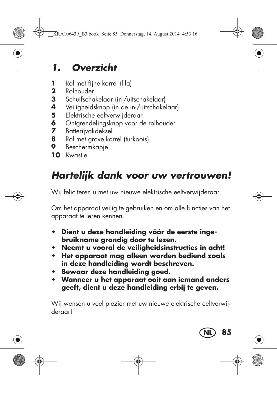 Hartelijk dank voor uw vertrouwen, Overzicht | Silvercrest SHE 3 A1 User Manual | Page 87 / 122