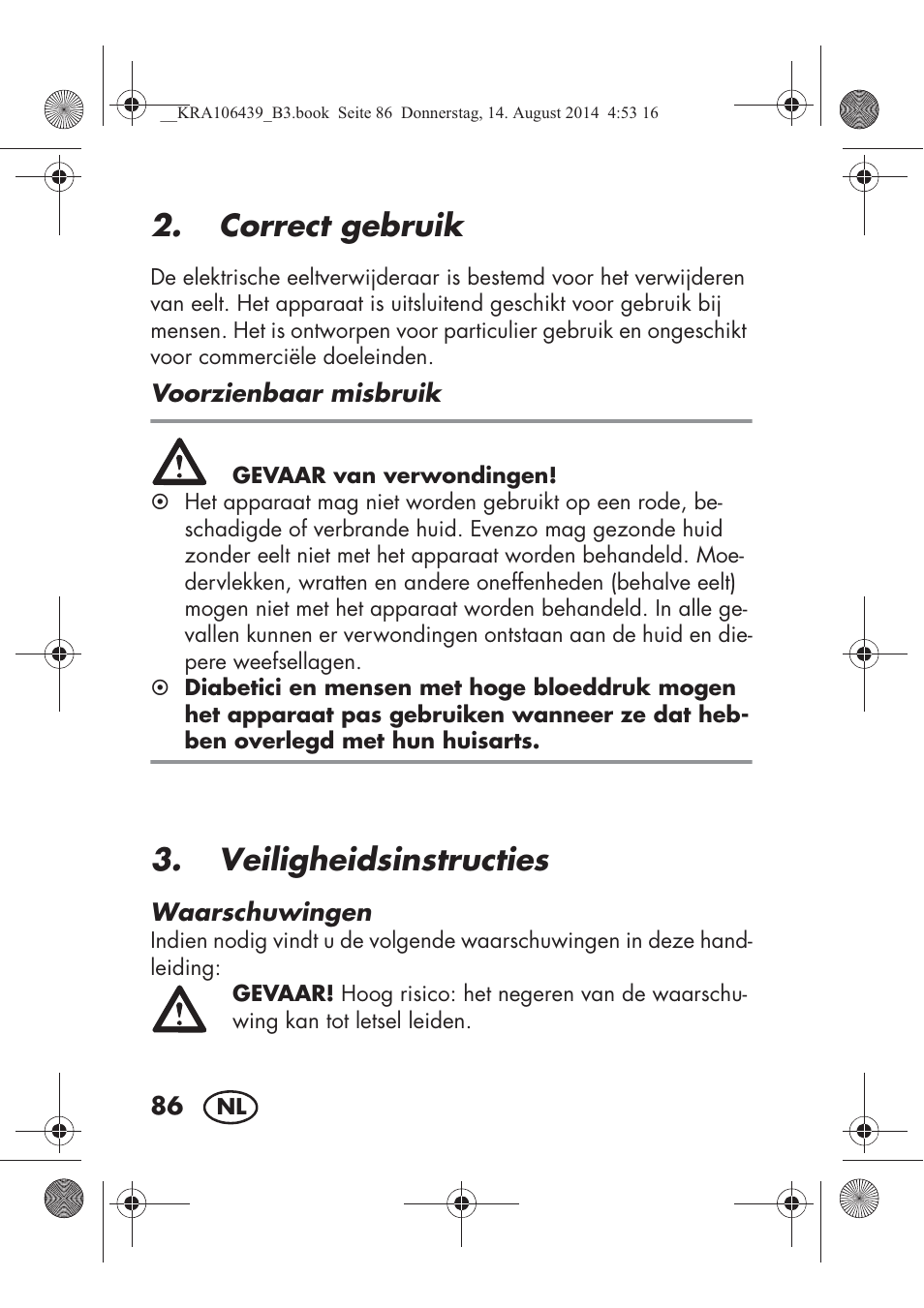 Correct gebruik, Veiligheidsinstructies | Silvercrest SHE 3 A1 User Manual | Page 88 / 122