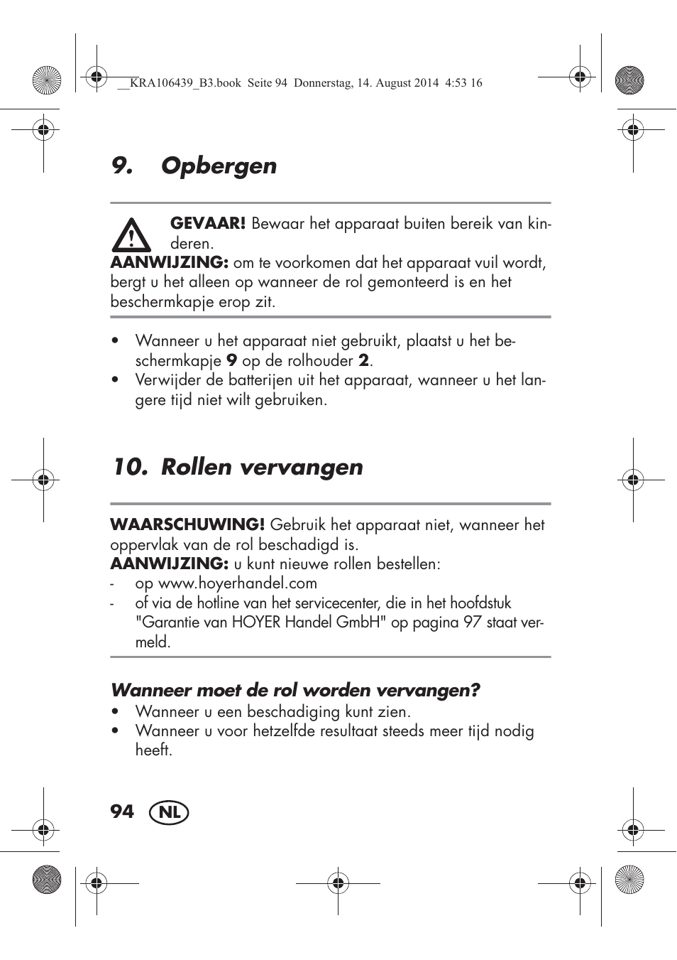 Opbergen, Rollen vervangen | Silvercrest SHE 3 A1 User Manual | Page 96 / 122