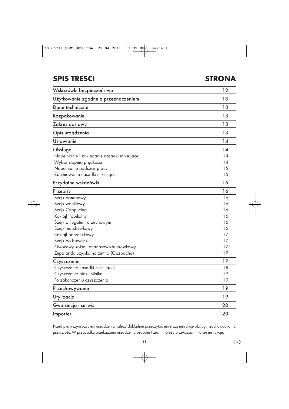 Spis tresci strona | Silvercrest SSM 550 A1 User Manual | Page 13 / 72