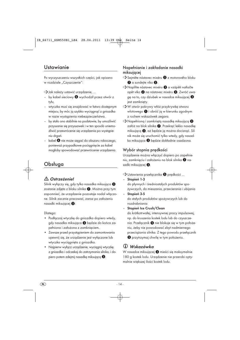 Ustawianie, Obsługa | Silvercrest SSM 550 A1 User Manual | Page 16 / 72